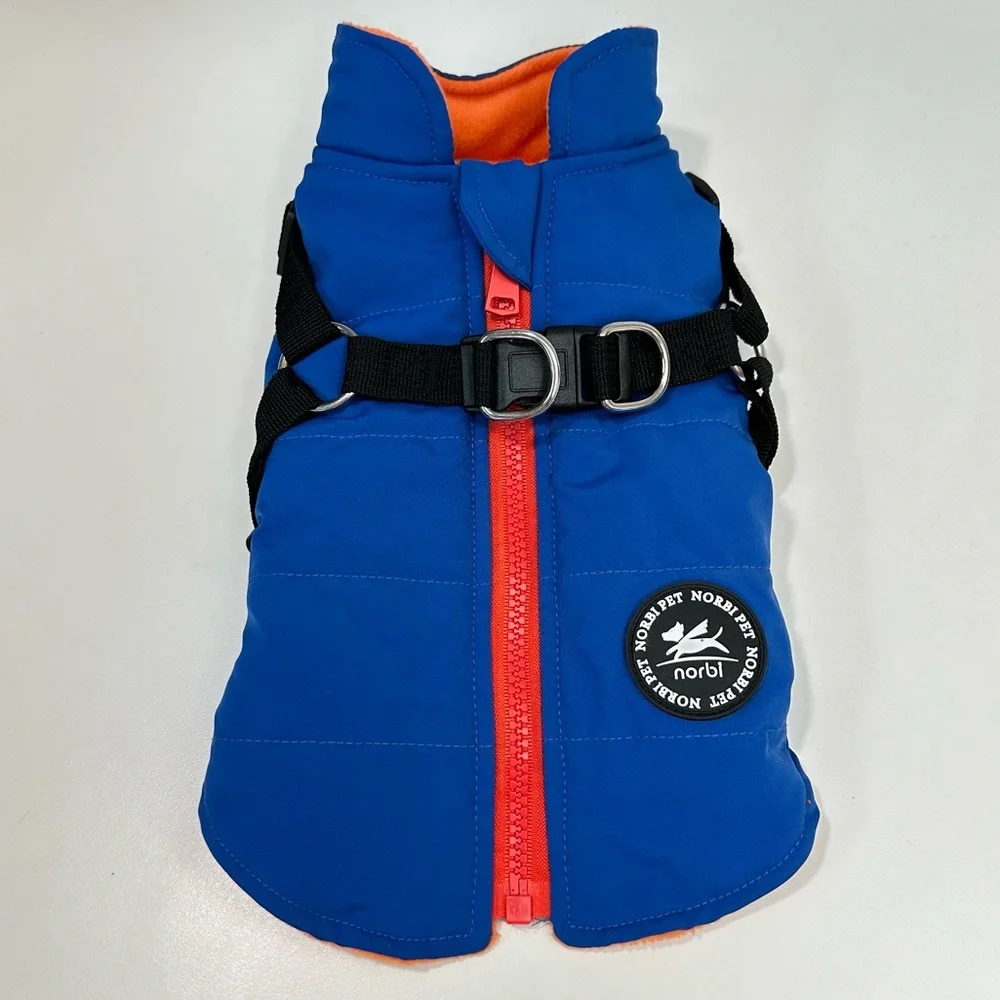 NORBI Pet Warm Dog Winter Coat Jacket with Built-in Harness XS Blue Oran…